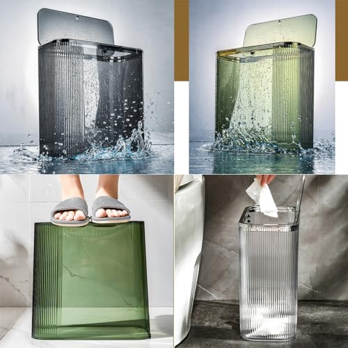 Papelera rectangular de plástico transparente delgada con tapa superior 5