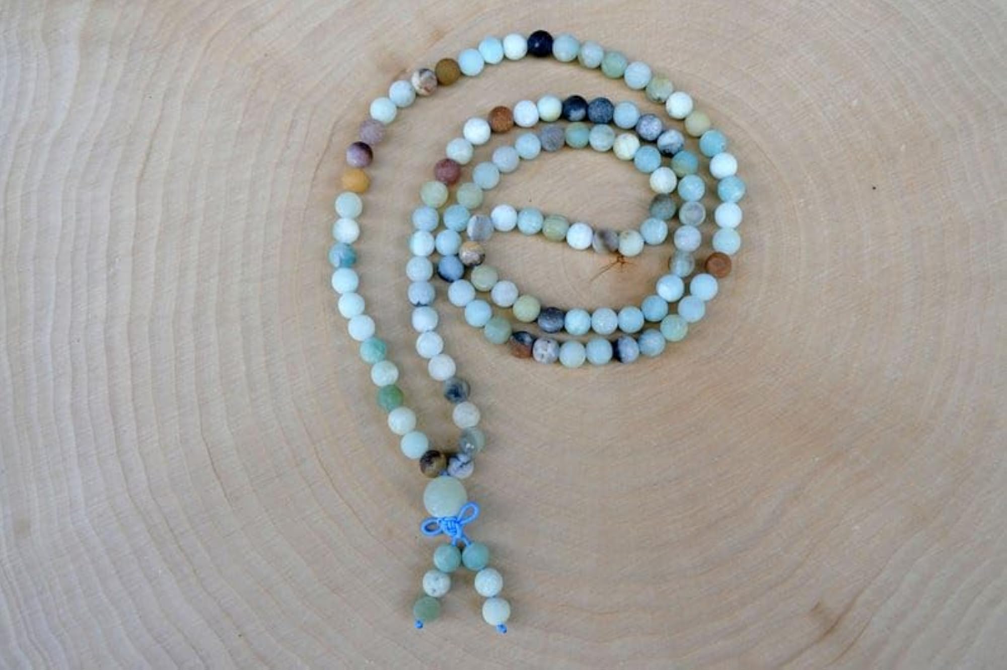Natural Amazonite Beaded Handmade Prayer Mala Necklace, 108+1 Beads