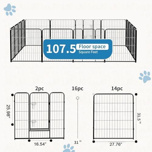 Image of NEWBULIG Dog Playpen Indoor 32 Inch 16 Panels, Metal Outdoor Dog Fence Pen
