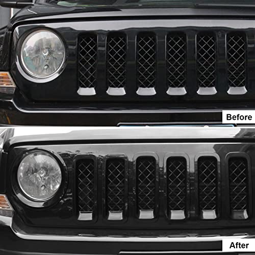 Image of CheroCar for Patriot Mesh Grille Grill Insert & Headlight Turn Light Cover Trim Exterior Accessories for Jeep Patriot 2011-2016