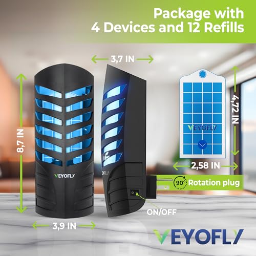 VEYOFLY Fruit Fly Traps for Indoor Use, Indoor Fly Traps, 4 Devices and 12 Refills, Insect Traps