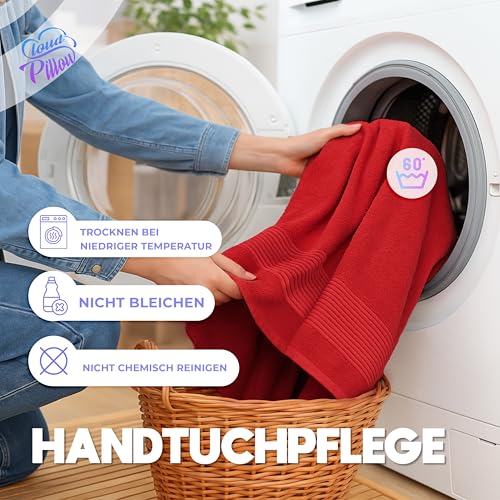 Cloud Pillow Handtücher Set 50x100 cm – 4er Pack Handtuch 100% Baumwolle – 500 g/m2 - Frottee Weich, Saugstark und Langlebig – Oeko-TEX – ideal für Hotel, Spa & Gäste - Rot