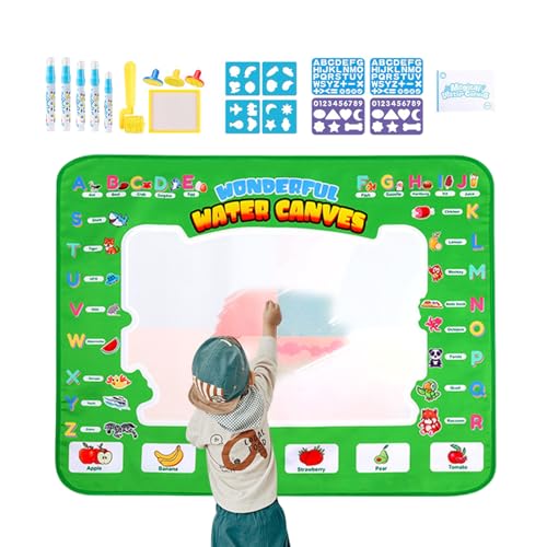 Tapete para garabatos para niños: almohadilla de dibujo con agua reutilizable gigante, tablero educativo para revelar colores para niños pequeños, arte interactivo y superficie de escritura con marcad