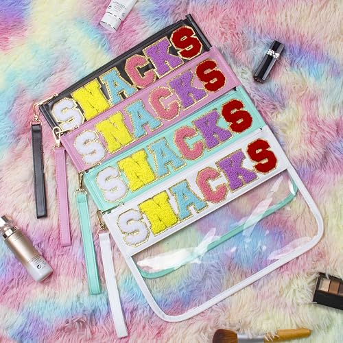 BuyCard Chenille Brief Tasche,wasserdicht Reise Snack Pouch mit Glitter Patch Buchstaben,Reise Make upTasche mit Reißverschluss, Kulturbeutel mit adrettem Aufnäher, für Damen und Kinder. (PINK)