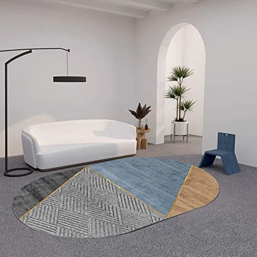 Tappeti Design Ovale Tapijten Voor Woonkamer Vloerkleed 150x180cm Moderne Grijs En Blauw Vergulde Lijnen, voor Woonkamer Speelkamer Slaapkamer Bal Baby Baby Kruipen