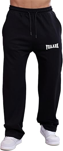 FUAARK Men's Straight Tracks Oversized Cotton Terry Gym &amp; Streetwear Pants