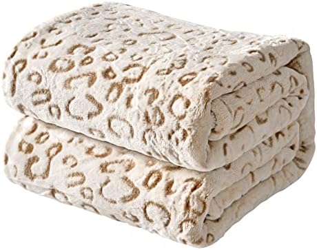 FY Fiber House Flannel Fleece Throw Microfiber Blanket with 3D Leopard Print,130x150cm,Grey