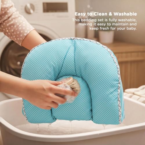 Image of BAYBEE Baby Bedding Set for New Born Baby, Bed Mattress with Mosquito Net & Neck Pillow, Sleeping Nest Travel, Infant Toddler Bed Set Gifts for Baby Boy Girl 0-6 Months (Blue)