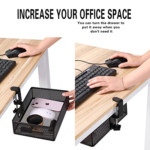 Euyona Mesh Desk Organizer And Clamp-On Swivel Pencil Drawer, Desk Hidden Desk Organizer Extra Sturdy C-Clamp Mount System And Easy To Instal, Home Office Art Supply Storage Box (Black) #TOP1
