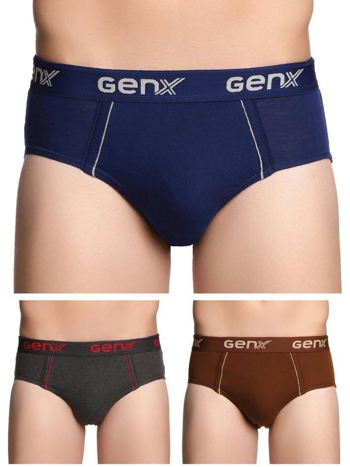 Genx Gusto Men’s Brief -Stylish & Comfortable, 100% Combed Cotton Underwear(Pack of 3)(Color May Vary)
