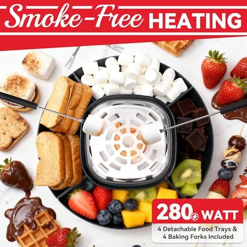 SugarWhisk 2 in 1 Electric Smore Maker & Fondue Set, Marshmallow Roaster with 4 Forks, Indoor Smores Kit for Kids & Couples, Cheese & Chocolate Fondue Pot, 4 Detachable Trays, Graphite — view 3