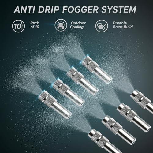 Image of CSI INTERNATIONAL Brass Misting Nozzle Pack of 10 | 0.3mm Mist Sprinkler for Garden Water Spray | Anti-Drip Fogger, Cleanable Mist Nozzles for Outdoor Cooling, Irrigation & Greenhouse System