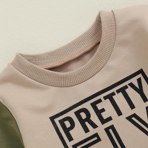 fhutpw Toddler Baby Boy Clothes Funny Letter Long Sleeve Sweatshirt Pullover Top Jogger Pants Fall Winter Outfits (Pretty Fly For A Little Guy Khaki, 12-18 Months)