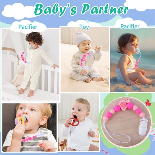 Image of Baby Pacifier Clip Holder Animal for Baby Boys and Girls,Binky Clips with One-piece Design for Baby Shower -2 Packs（Sheep+Flamingo）