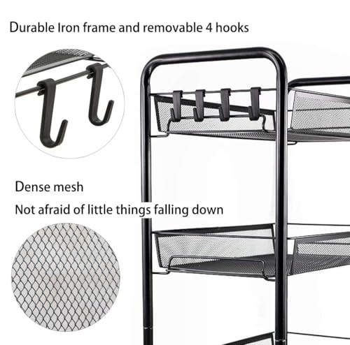 Image of KRISHYAM 4-Tier Slim Rolling Utility Cart, Metal Mesh Storage Trolley with Wheels, Carbon Steel Kitchen Fruit & Vegetable Stand Organizer (4-Layer Rectangular)