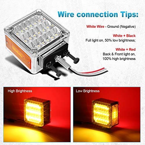 Partsam 2X Square Double Face Led Pedestal Light Cab Fender Turn Signal Light For Truck Towing Trailer,Dual Face Led Stop Turn Tail Parking Light Replacement For Peterbilt/Freightliner/Kenworth Trucks #TOP5