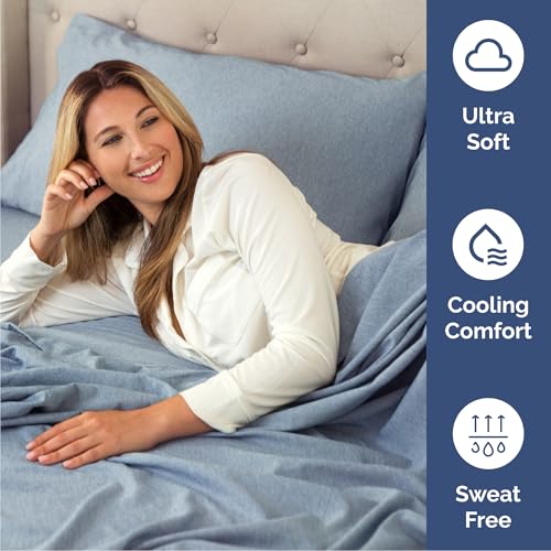 Image of Queen 6 Piece Bed Sheet Set - Breathable & Cooling Sheets - Heathered Blue | Ultra-Soft Hotel Luxury Bedding Set w / 8-16 Inch Deep Pockets, 1 Flat & 1 Fitted Sheet & 4 Pillowcases, Wrinkle & Fade Free