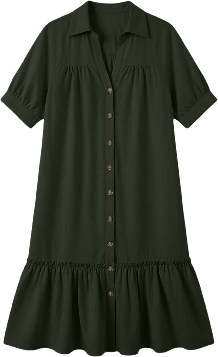 Women's Casual Shirt Dress Button Down Ruffle Sleeve Mini Summer Dresses Cute Solid Color Babydoll Sundress 2026