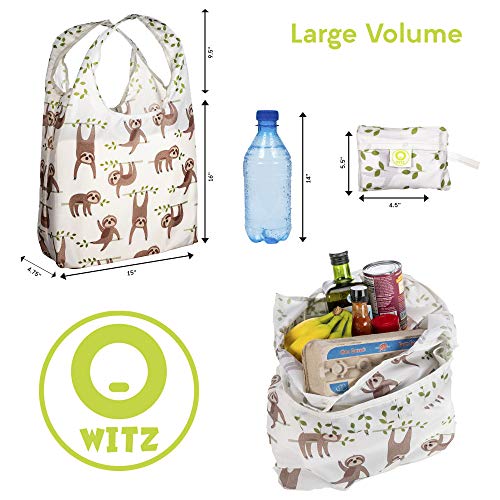 O-WITZ-Reusable-Grocery-Bags-Vibrant-Tote-Bag-For-Groceries-Gym-Office-Supplies-Beach-Gear-Toys-More-Washable-Design-Large-Handles-For-Maximum-Convenience-Folds-Into-A-Small-Pouch-Sloth