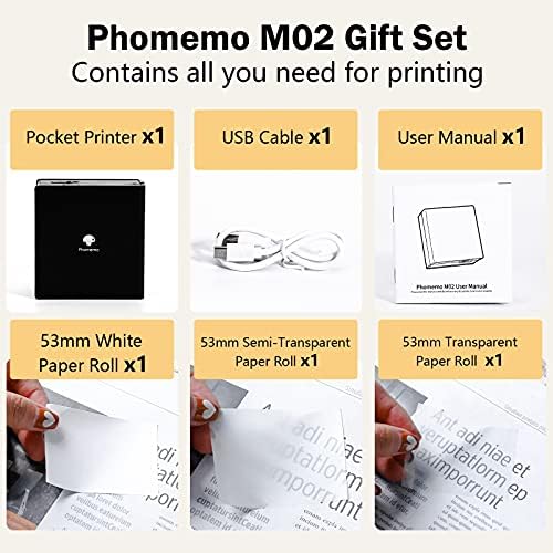 Phomemo M02 Portable Photo Printer - Pocket Thermal Printer Small Bluetooth Receipt Printer, Compatible with iOS & Android, for DIY Children Study Journal, Black
