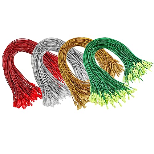 ccHuDE 400 Pcs Christmas Ornaments Hanger Strings Ornament Hook Ropes Metallic Hanging String Precut Hang Rope with Snap Lock Pin for Holiday