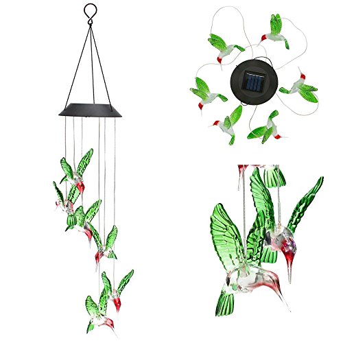 MIMINUO Carillon à Vent LED Colibris Lumineux changeant de Couleurs Lampe Solaire pour intérieur/extérieur Jardinage d'éclairage Décoration Maison (Oiseau)