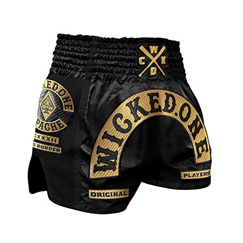 Wicked One Muay Thai Shorts Apache - Pantalones cortos de boxeo tailandés tradicionales para hombre con tejido Air-Flow (L)