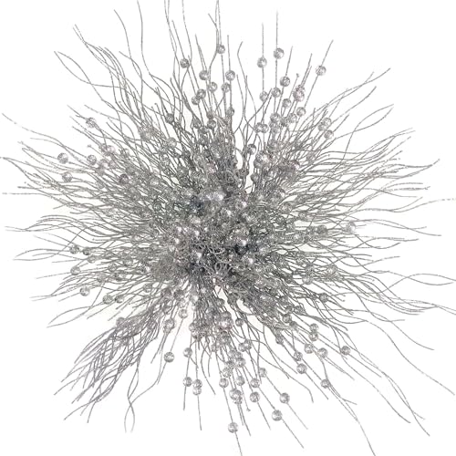 OrgMemory 人工グリッター ベリーステム 24個 3スタイル フェイククリスマスピック 装飾グリッタースティック クリスマスツリーの花瓶用 DIY リース クラフト ギフト 装飾 (シルバー)