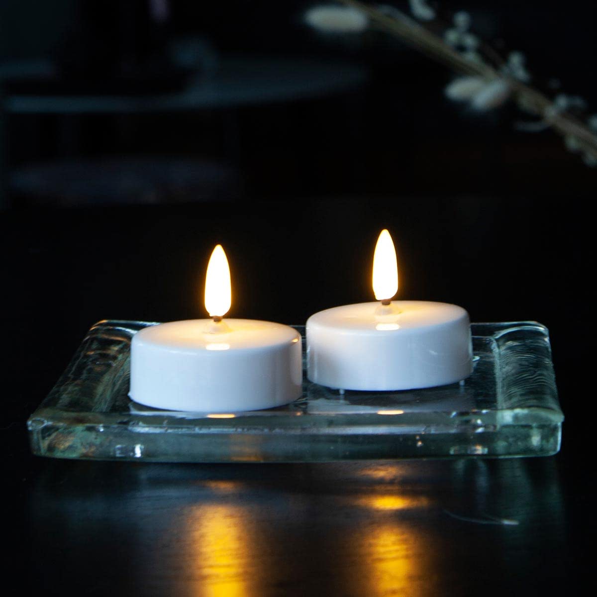 LED Teelicht Kerze 3D FLAMME maxi, weiß, mit Timer, 4er Set