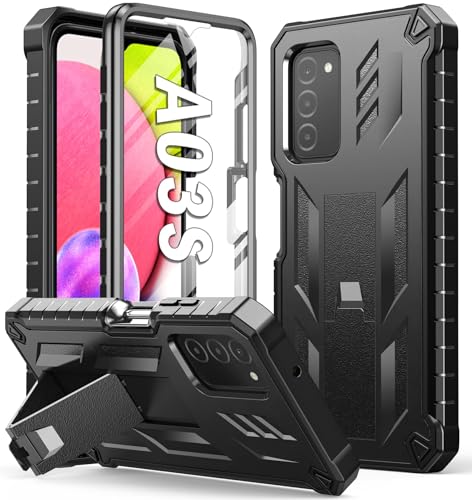 SOiOS for Samsung Galaxy A03S Phone Case: Built in Hard Kickstand & Touch Protector Military Shockproof TPU Sturdy Soft Rugged Heavy Duty Armor Full Body Protection Grade Phone Cover - Black