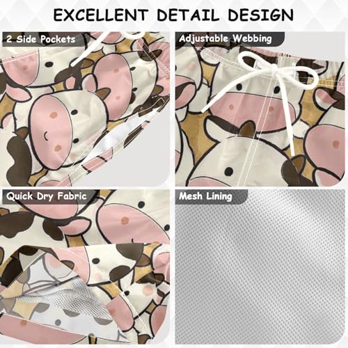 Cute Cartoon Cow Boys Swimming Shorts Youth Teen Beach Board Shorts Drawstring Lined Swimwear 2T3