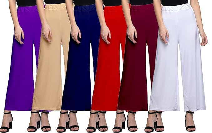 vigau Casual Wear Soft Fabric Palazzo for Women Pack of 6 Multicolor008-picture-11