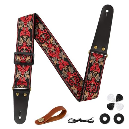 Aucuu Correa de Guitarra, Guitar Strap de Algodón, Bordado de Las Correas de Guitarra, 4 Púas de Guitarra, 2 Cierres de Correa de Goma, Extremos de Cuero Genuino, para Bajo Guitarra,Eléctrica,Acústica