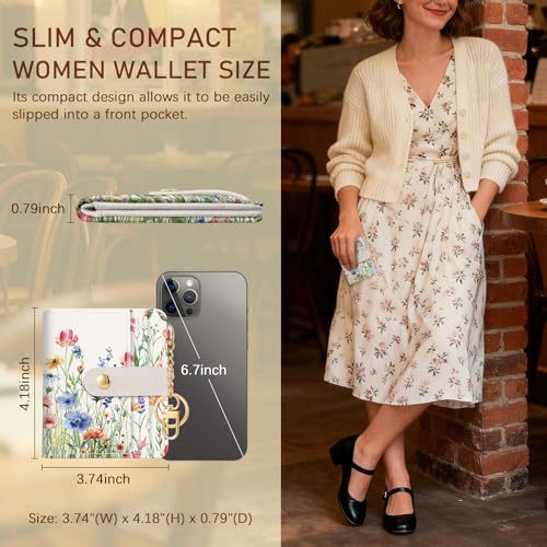 Image of Jogjam Floral Flowers Rfid Ladies Wallet, Small Slim Thin Compact Credit Card Women Wallet, PU Leather Bifold Cash Zipper Coin Pocket ID Window for Female