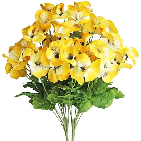Htmeing 17 Inch Artificial Pansy Flowers Home Office Wedding Decoration (Yellow) Cover