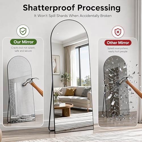 Image of Full Length Mirror, 76 inchx44 inch Arched Floor Mirror Freestanding, Floor Standing Full Body Mirror with Stand for Bedroom, Hanging Mounted for Living Room Cloakroom, Black