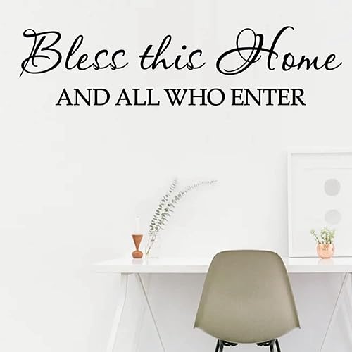 Bless This Home - Vinilo decorativo para pared, con texto en inglés "Bless This Home and All Who Inter", con citas y refranes religiosos, decoración