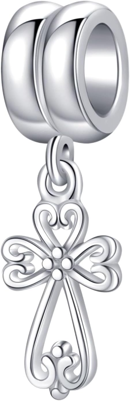 Filigree Heart Cross Charm 925 Sterling Silver Bible Bead Keep Faith Anniversary Christmas Pendant for Pandora Bracelets