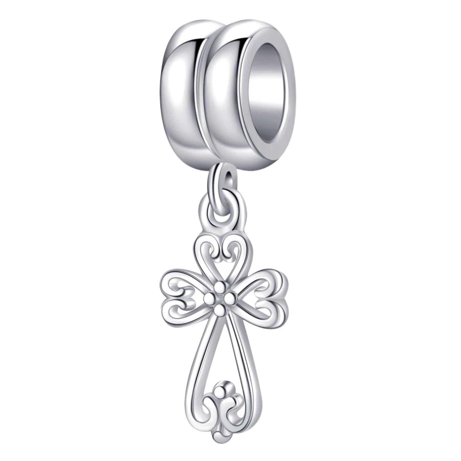 Filigree Heart Cross Charm 925 Sterling Silver Bible Bead Keep Faith Anniversary Christmas Pendant for Pandora Bracelets