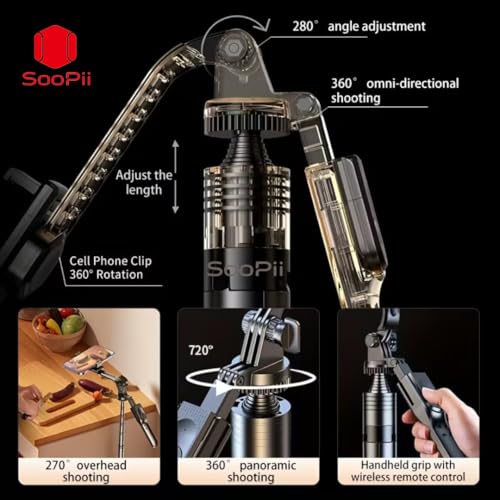 Image of SooPii 69 inch Long Selfie Stick with 360 Rotating Tripod Stand, Aluminum Multifunctional Bluetooth Tripod Stand for Smartphone, GoPro, Action Cameras, Perfect for Vlogging, Travel & Video