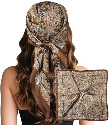 Sumolux Head Hair Scarf for Women Like Satin Silk Scarf Bandana Hair Wrapping Night Large Square Scarves 27.5