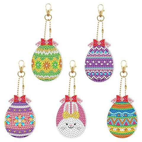 Prosperveil 5Pcs Rhinestone Keychain, 5D DIY Key Chains Diamond Drawing Kits, Crystal Keychain Keyrings Diamond Art Keyring for Women Girls Bag Purse Handbag Charms Pendant Gift Cover