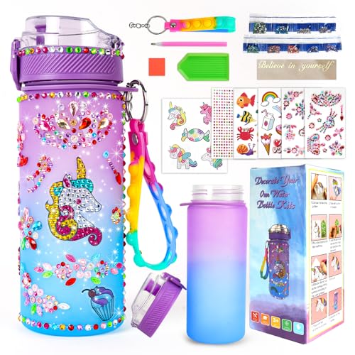 AMFUN Decorate Your own Water Bottle Kids Unicorn Gifts for Girls DIY Water Bottle Arts and Crafts for Kids Age 4-10 Ideal Gifts for Boys Girls Kids Birthday and Christmas (Unicorn 600ml)