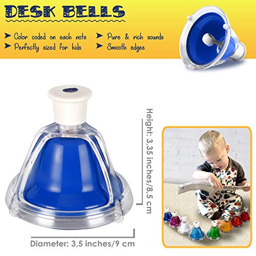 Miniartis Desk Bells For Kids | 8 Notes Diatonic Colorful Metal Hand Bells Set | Percussion Musical Instrument | Music Songbook & Carry Case | Great Holiday Birthday Gift For Children #TOP3