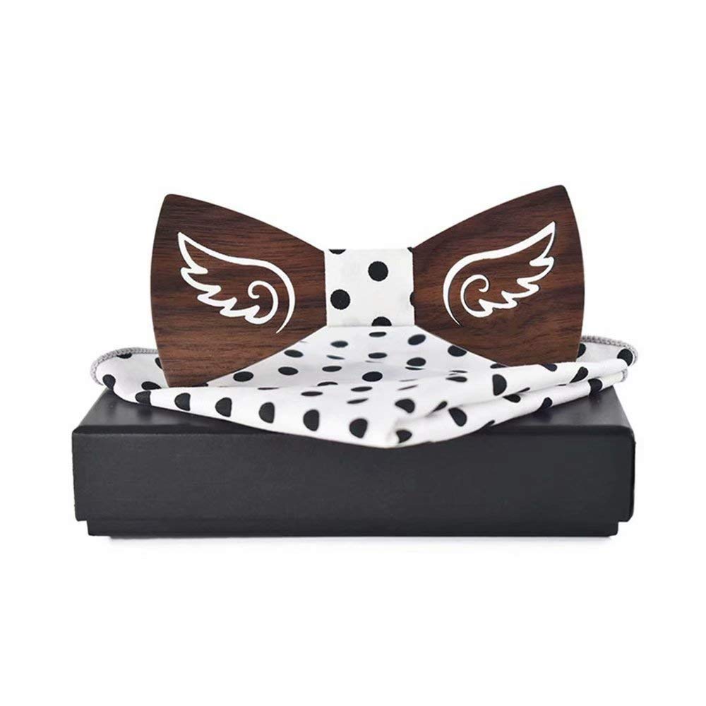 BAILUN Papillon Uomo Legno Già annodato e Regolabile Glamour Papillon Sciarpa Quadrata Artigianali Cravatta per Festa di Nozze