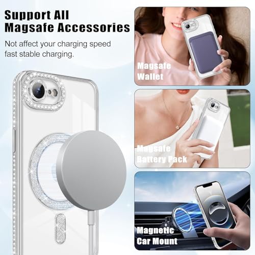 Image of DIZORO Compatible with (iPhone 17e /iPhone 16e Case) Clear Luxury Diamond Glitter Case |Camera Lens Protector with Glitter Ring |Glossy Shiny Back Cover Case for Girls Women -Silver