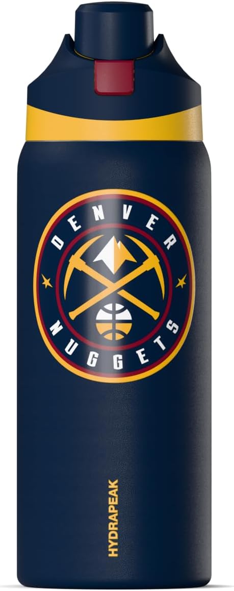 Hydrapeak x NBA Officially Licensed Denver Nuggets Oasis 32 oz Water Bottle with Chug Lid Push Button, Stainless Steel Water Bottle No Straw, 32 oz Insulated Water Bottle