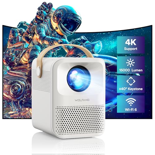 Miniprojektor, WOLFANG 4K-stödd bärbar projektor 5G WiFi, BT 5.2, 12000 LM 200' skärm hemmabiofilmprojektor, telefonprojektor kompatibel med iOS/Android/HDMI/PC/TV Stick/USB/PS5