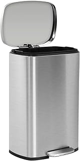 NFPSHOP 13 Gallon Metal Trash Can, Stainless Steel Trash Can Step with Lid, Large Garbage Cans Wastebasket with Pedal for Kitchen,Bathroom,Restroom Office Trash Bin Garbage Bin, Silver/Nickel