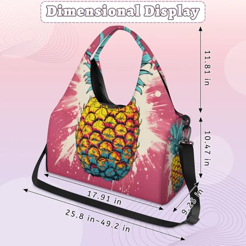 Yoga Tote Bag for Women Pineapple Fruit Beach Bag with Shoe Storage & Yoga Mat Strap Waterproof Weekender Duffle Bag for Travel Fitness Weekend Trips3